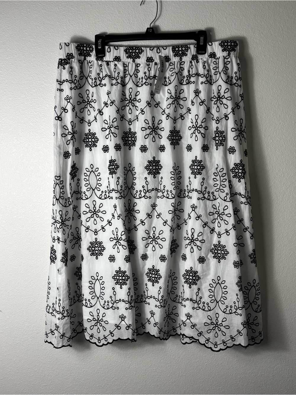 NWT Chico’s Contrast Eyelet Midi Skirt White Black Embroidered Size 3 (XL/16)
